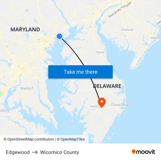 Edgewood to Wicomico County map