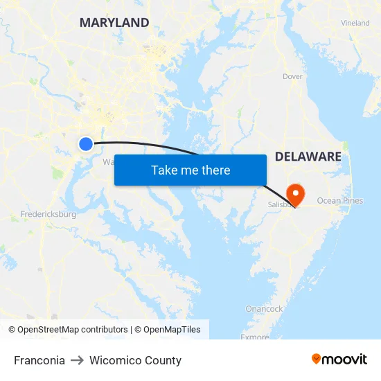 Franconia to Wicomico County map