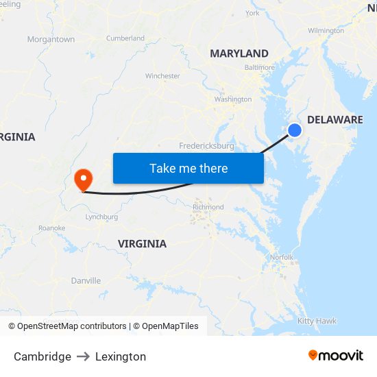 Cambridge to Lexington map