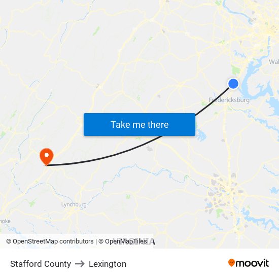 Stafford County to Lexington map