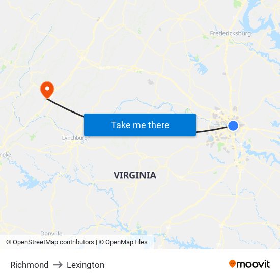 Richmond to Lexington map