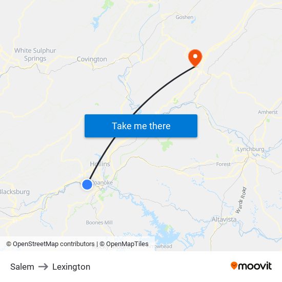 Salem to Lexington map