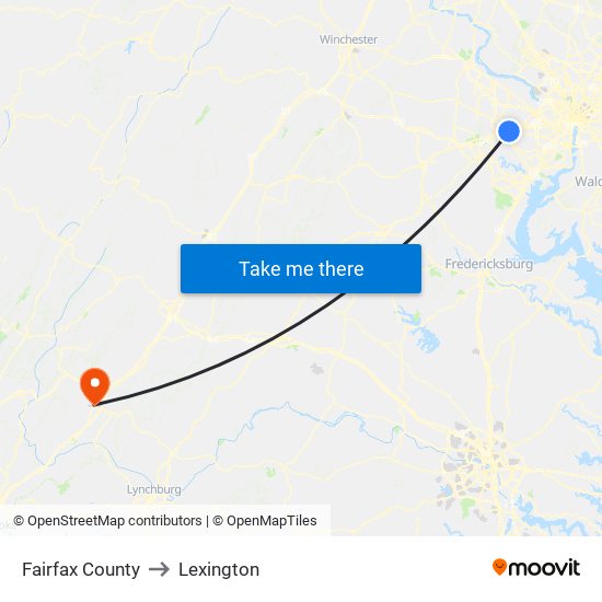 Fairfax County to Lexington map