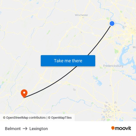 Belmont to Lexington map