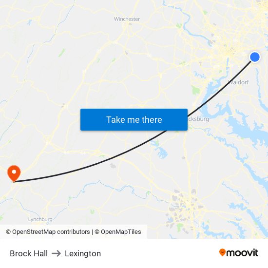 Brock Hall to Lexington map