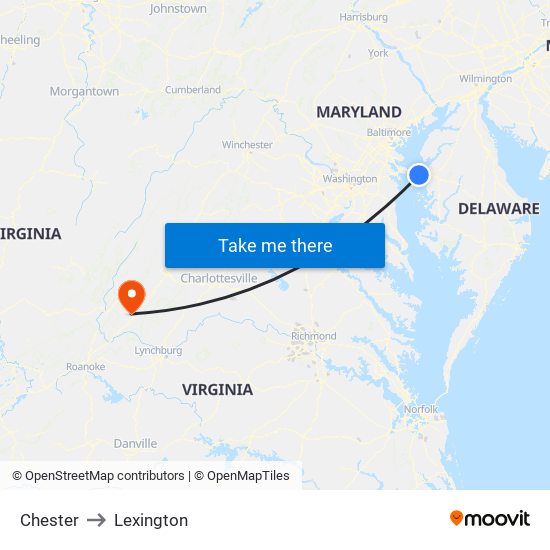 Chester to Lexington map