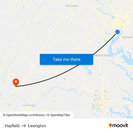 Hayfield to Lexington map