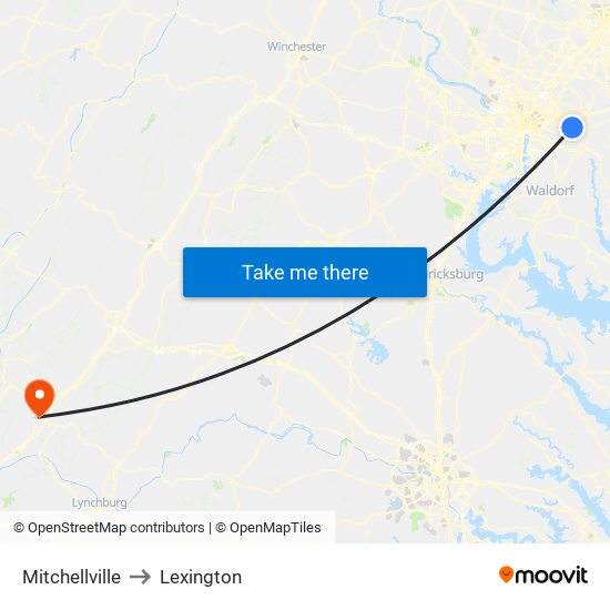 Mitchellville to Lexington map