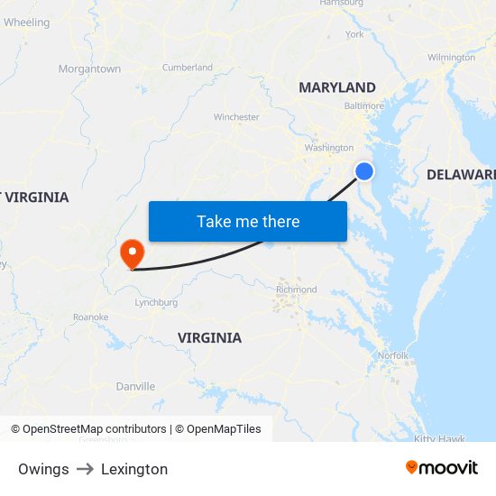 Owings to Lexington map