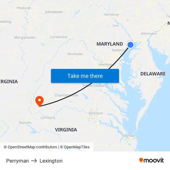 Perryman to Lexington map