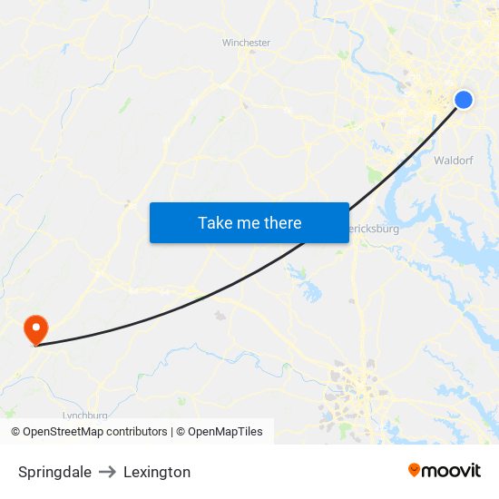 Springdale to Lexington map