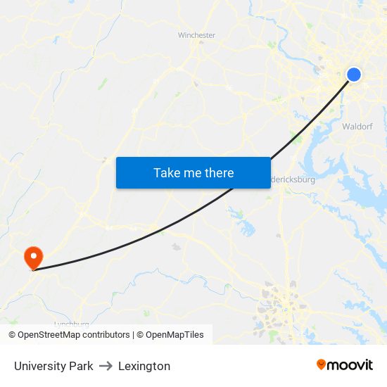 University Park to Lexington map