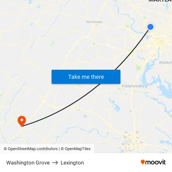 Washington Grove to Lexington map