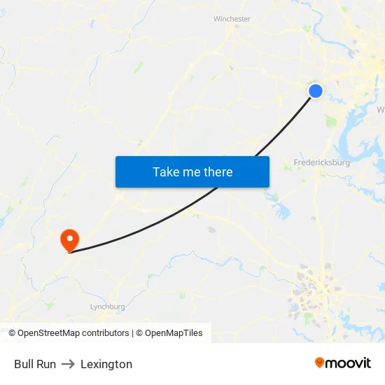 Bull Run to Lexington map