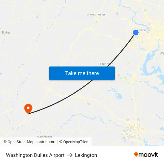 Washington Dulles Airport to Lexington map