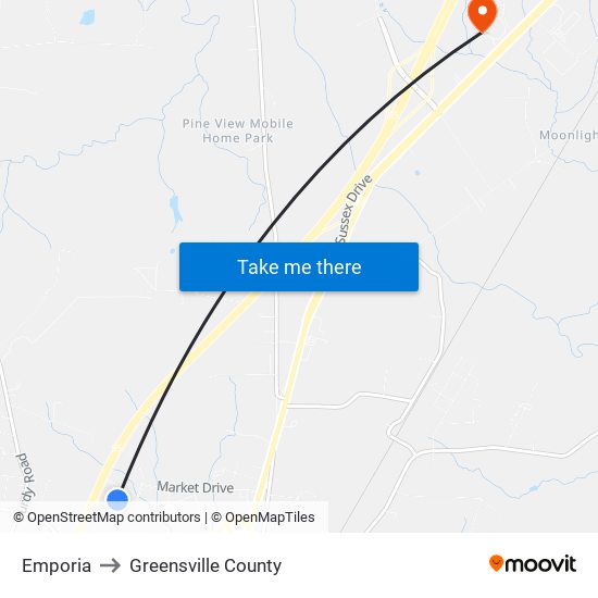 Emporia to Greensville County map