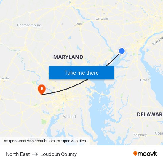 North East to Loudoun County map