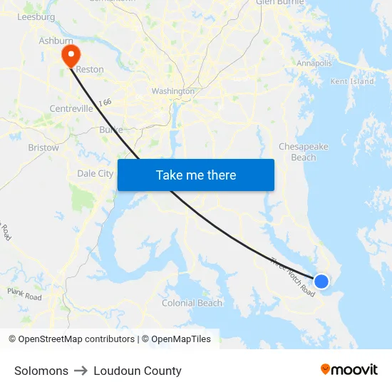 Solomons to Loudoun County map