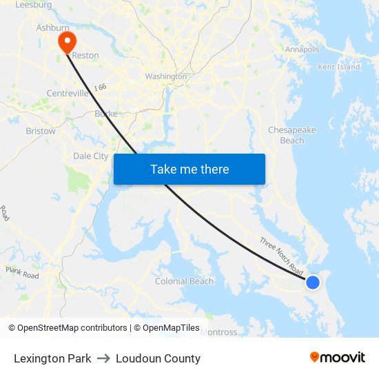 Lexington Park to Loudoun County map