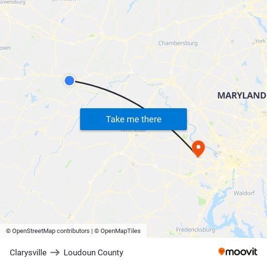 Clarysville to Loudoun County map