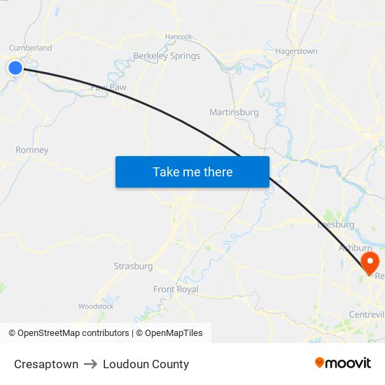 Cresaptown to Loudoun County map