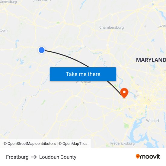 Frostburg to Loudoun County map