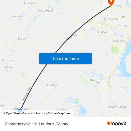 Charlottesville to Loudoun County map
