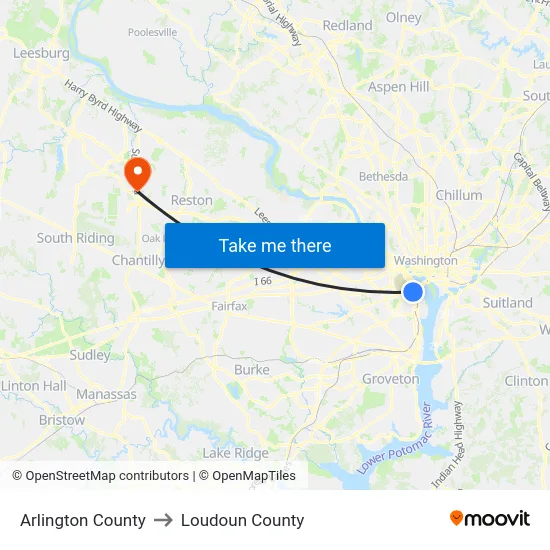 Arlington County to Loudoun County map