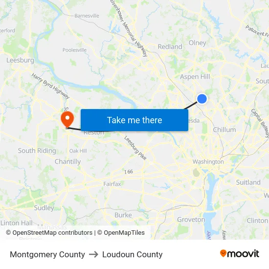 Montgomery County to Loudoun County map