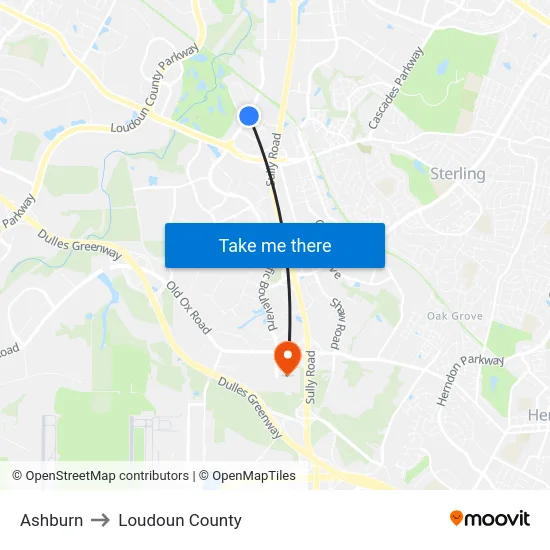 Ashburn to Loudoun County map