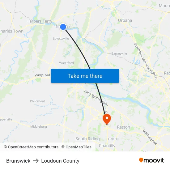 Brunswick to Loudoun County map