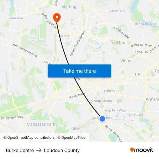 Burke Centre to Loudoun County map