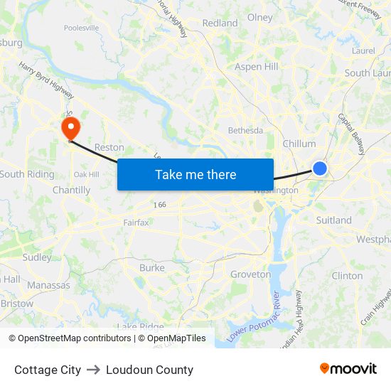 Cottage City to Loudoun County map