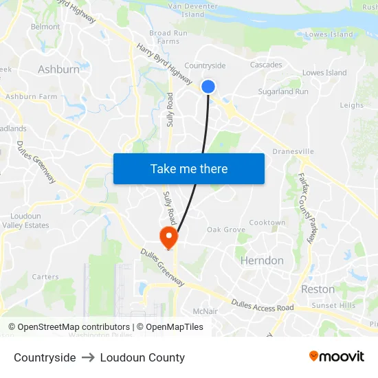 Countryside to Loudoun County map