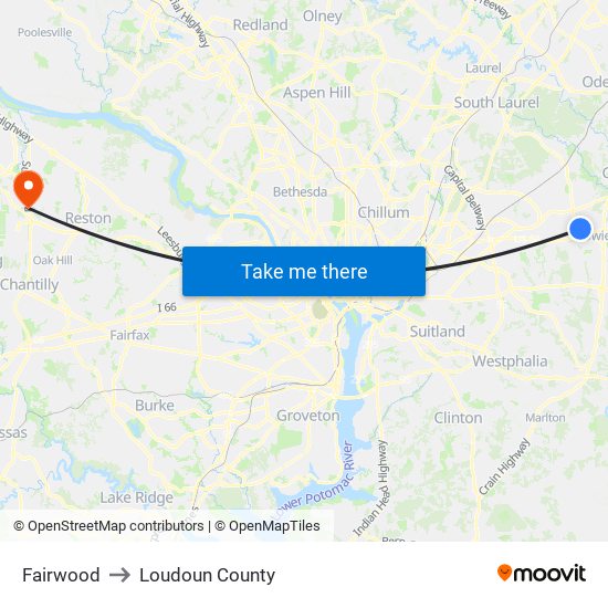 Fairwood to Loudoun County map