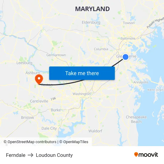 Ferndale to Loudoun County map