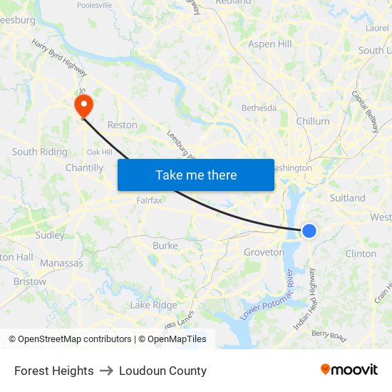 Forest Heights to Loudoun County map