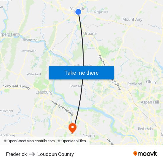 Frederick to Loudoun County map