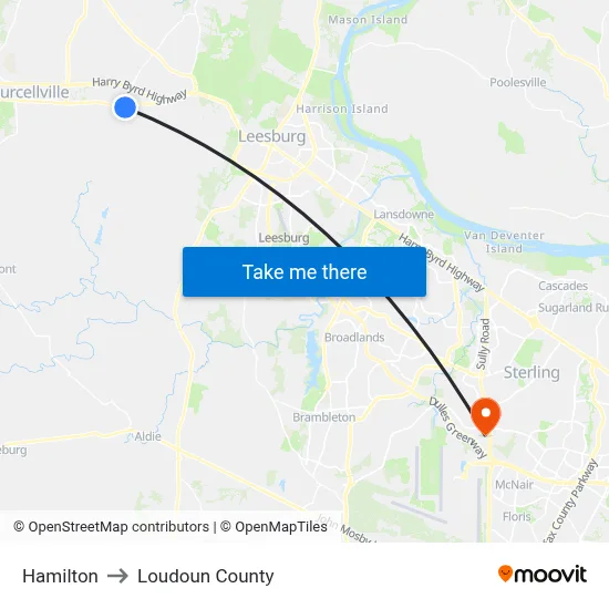 Hamilton to Loudoun County map