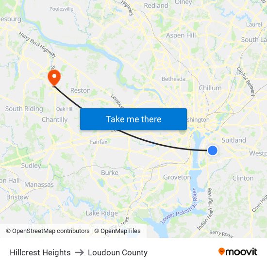 Hillcrest Heights to Loudoun County map