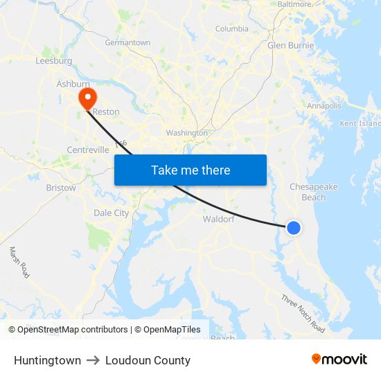 Huntingtown to Loudoun County map