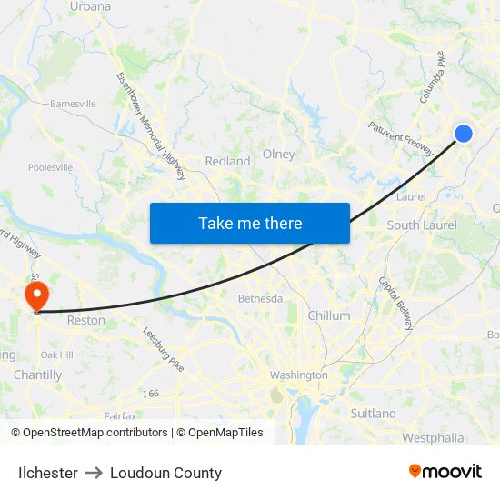 Ilchester to Loudoun County map