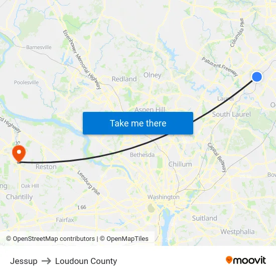 Jessup to Loudoun County map