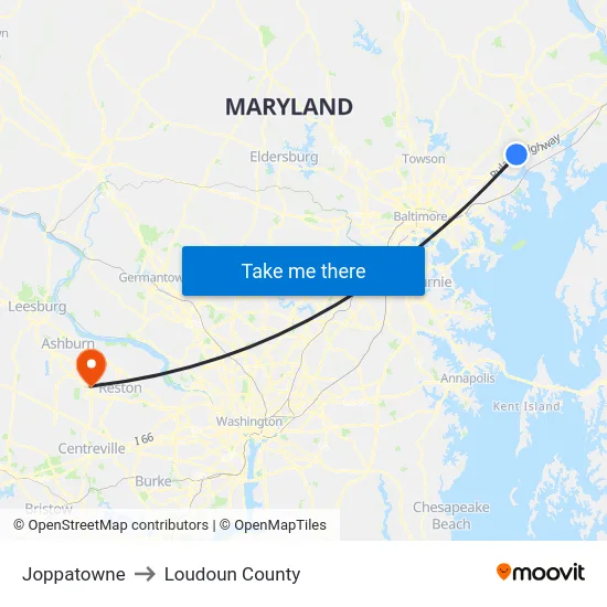 Joppatowne to Loudoun County map