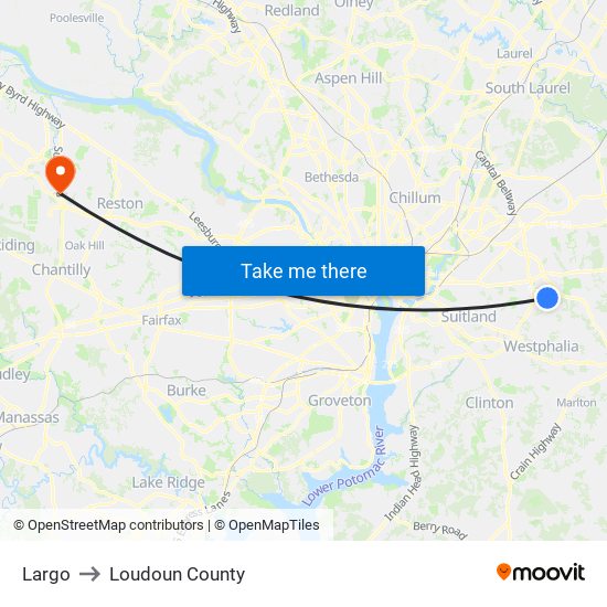 Largo to Loudoun County map