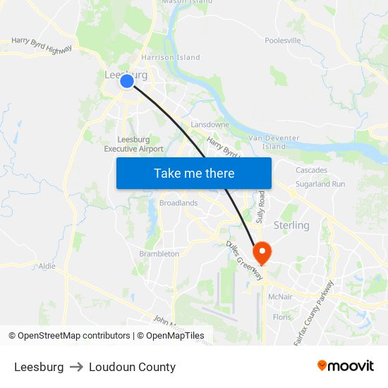 Leesburg to Loudoun County map