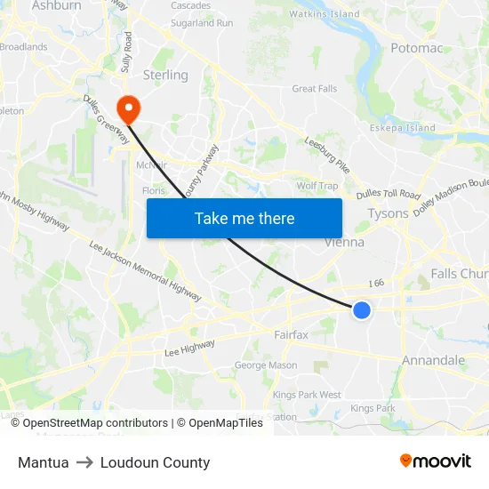Mantua to Loudoun County map