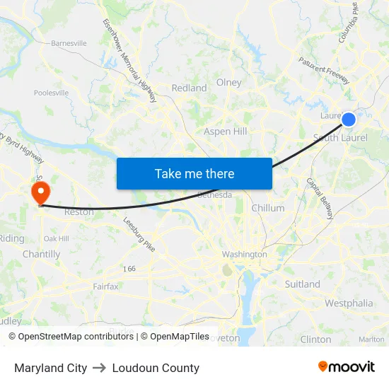 Maryland City to Loudoun County map