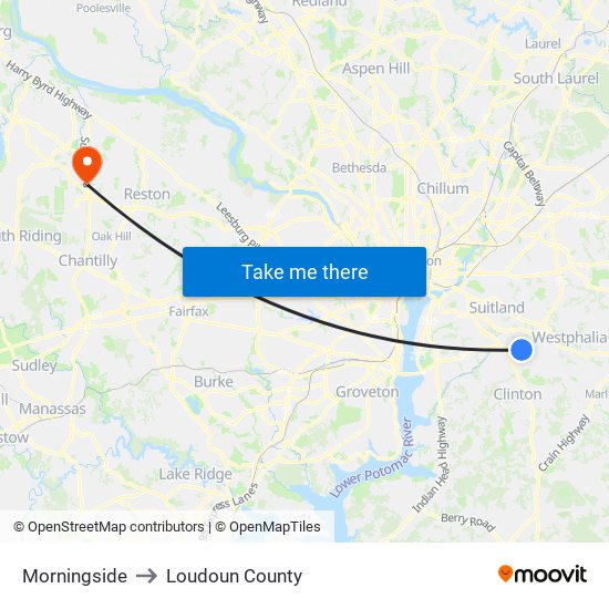 Morningside to Loudoun County map