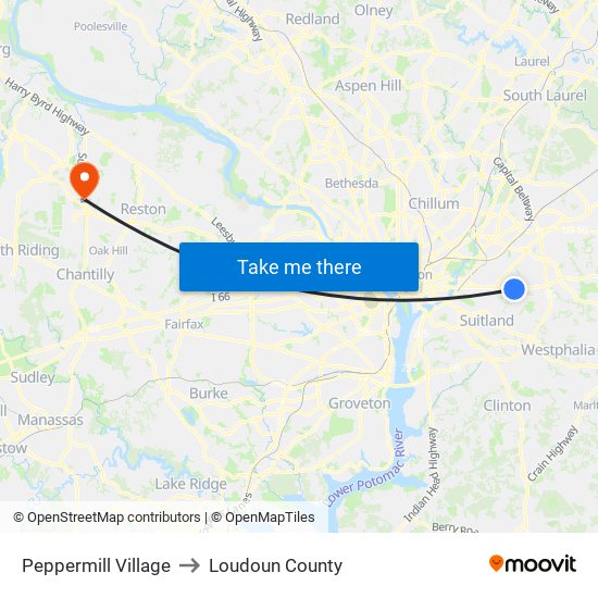 Peppermill Village to Loudoun County map